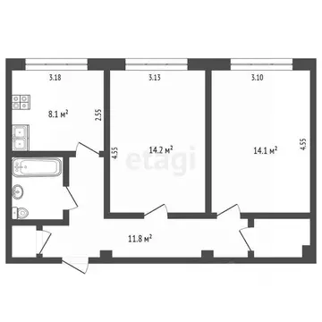 2-к кв. Пермский край, Пермь ул. Куйбышева, 62 (55.0 м)