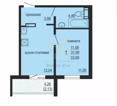 1-комнатная квартира: посёлок Западный, улица Дружбы, 3 (33.69 м)