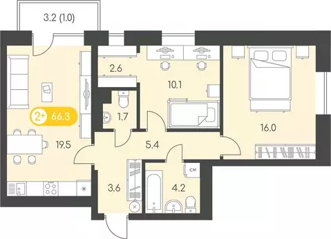 2-к кв. Удмуртия, Ижевск Воткинское ш., 53к1 (66.3 м)