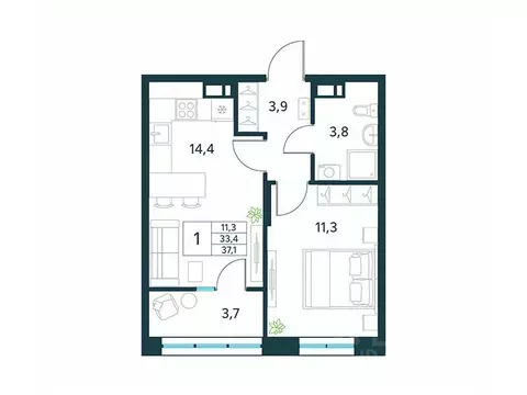 1-к кв. Забайкальский край, Чита Хороший мкр,  (37.1 м)