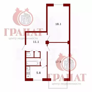 2-к кв. Свердловская область, Екатеринбург ул. Карла Либкнехта, 35 ...