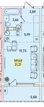 Студия Ярославская область, Ярославль 2-й мкр,  (31.21 м)