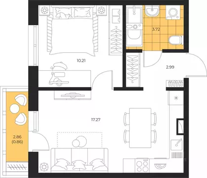 1-к кв. Сахалинская область, Южно-Сахалинск  (35.05 м)