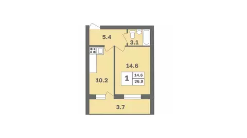 1-к кв. Башкортостан, Уфа Дагестанская ул., лит12 (36.9 м)