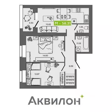 2-к кв. Архангельская область, Северодвинск Квартал № 100 жилой ...