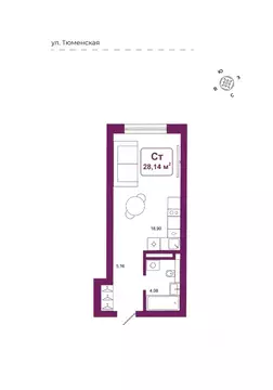 Студия Тюменская область, Тюменский район, д. Дударева Родина-2 жилой ...