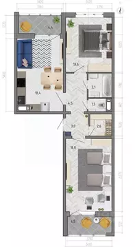 2-к кв. Воронежская область, Воронеж ул. Федора Тютчева, 105 (69.8 м)