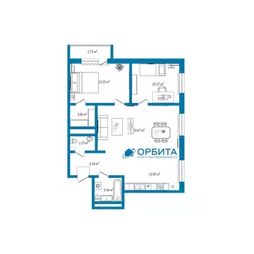 3-комнатная квартира: Тюмень, улица Вице-адмирала Воронцова, 1 (71.2 ...