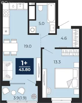 1-комнатная квартира: Тюмень, проезд Капитана Куликова, 5 (45.7 м)