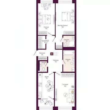 3-к кв. Нижегородская область, Нижний Новгород ул. Тургенева (93.8 м)