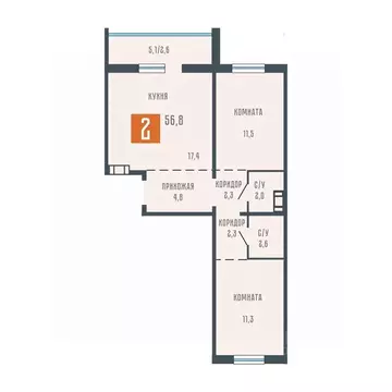 2-к кв. Курганская область, Курган ул. Коли Мяготина, 34Бк2 (56.8 м)