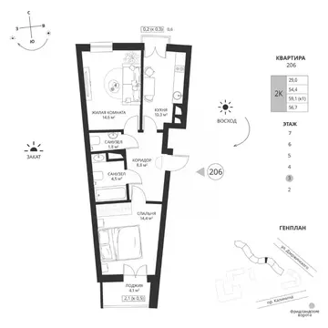 2-к кв. Калининградская область, Калининград просп. Калинина, 117 ...
