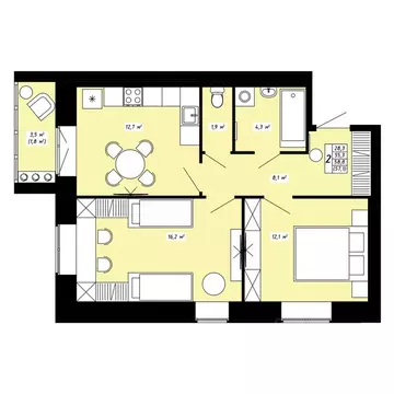 2-к кв. Костромская область, Кострома ул. 8-я Рабочая, 4 (57.1 м)