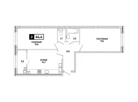 2-к кв. Ставропольский край, Ставрополь ул. Андрея Голуба, 12к8 (64.4 ...