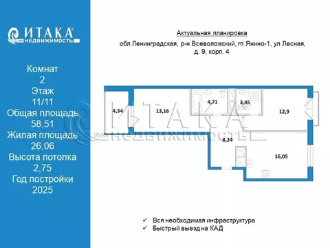 2-к кв. Ленинградская область, Всеволожский район, Заневское городское ...