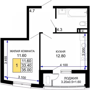 1-к кв. Краснодарский край, Краснодар Воронежская ул., 47/14 (35.0 м)