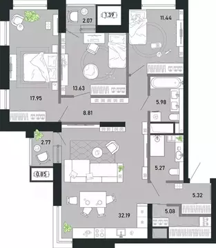 3-к кв. Тульская область, Тула Премьер Парк жилой комплекс (110.77 м)