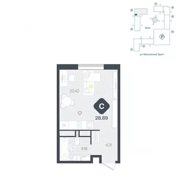 Студия Тюменская область, Тюмень Сибирский жилой комплекс (28.89 м)
