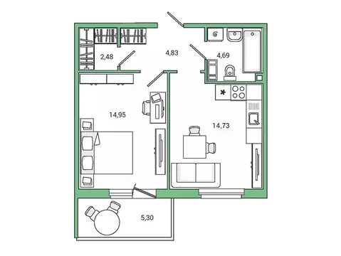 1-к кв. Ленинградская область, Гатчина ул. Чехова, 39 (43.2 м)