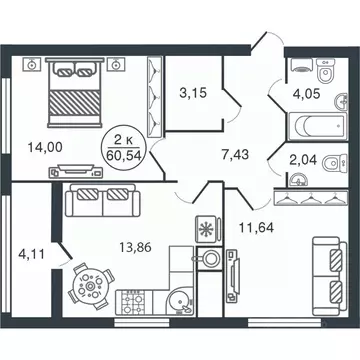 2-к кв. Тверская область, Тверь Бурашевское ш., 60 (60.54 м)
