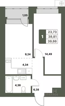 1-к кв. Башкортостан, Уфимский район, с. Миловка  (39.86 м)