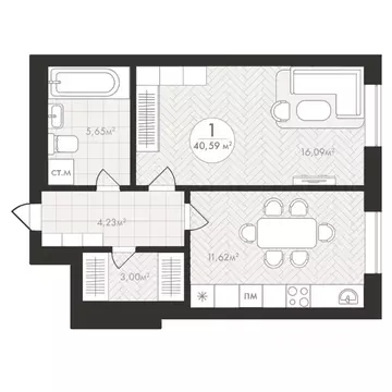 1-к кв. Башкортостан, Уфа Южный-2 мкр,  (40.59 м)