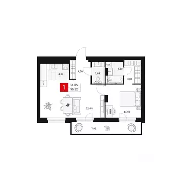 1-к кв. Башкортостан, Уфа ул. Большая Московская, 11 (56.12 м)