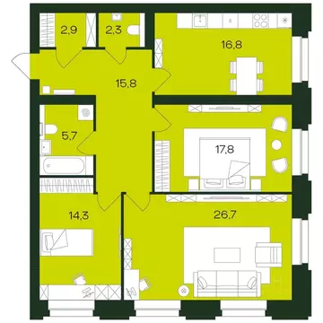 3-к кв. Чувашия, Чебоксары просп. Чебоксарский, 45к3 (102.6 м)