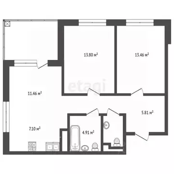 3-к кв. Тюменская область, Тюмень Невская ул., 109 (64.0 м)