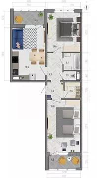 2-к кв. Воронежская область, Воронеж ул. Федора Тютчева, 105 (69.8 м)