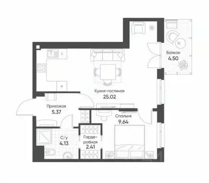 1-к кв. Татарстан, Казань ул. Гаврилова, 7к1 (46.6 м)