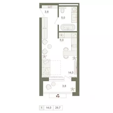 1-к кв. Башкортостан, Уфа Родина Парк жилой комплекс (29.7 м)
