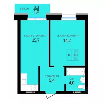 1-к кв. Алтайский край, Барнаул ул. Юрина, 118Д (40.3 м)