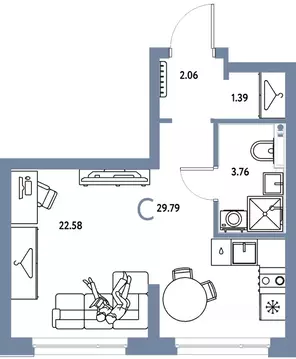 Студия Свердловская область, Екатеринбург ул. Шефская, 28А (29.79 м)