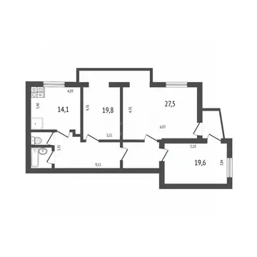 3-к кв. Белгородская область, Белгород ул. Николая Чумичова, 70 (103.7 ...