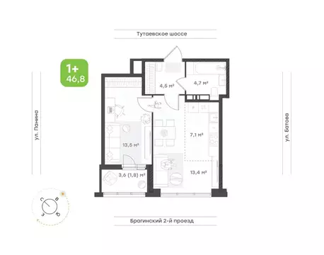 2-к кв. Ярославская область, Ярославль Тутаевское ш., 93Б (45.0 м)