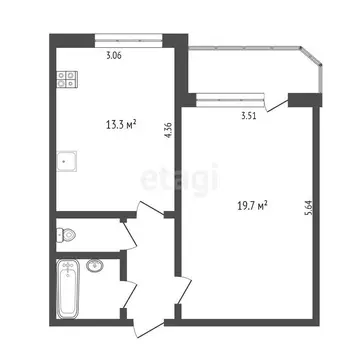 1-комнатная квартира: Тюмень, Транспортная улица, 79 (39 м)