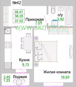 1-к кв. Калининградская область, Зеленоградск  (38.7 м)