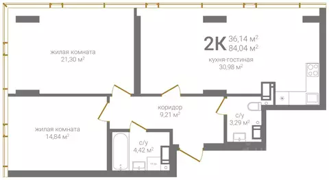 2-к кв. Нижегородская область, Нижний Новгород KM Печерский жилой ...