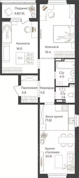 2-к кв. Алтай, Горно-Алтайск Дом 1824 жилой комплекс (70.4 м)