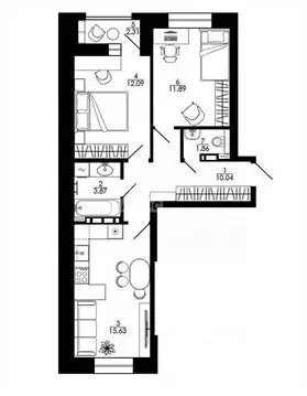 2-к кв. Липецкая область, Липецк ул. Е.И. Замятина, 1 (60.02 м)