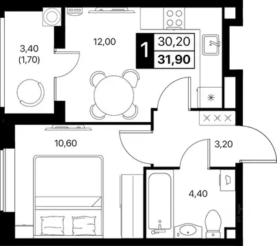 1-к кв. Ростовская область, Ростов-на-Дону Эстет жилой комплекс (31.9 ...