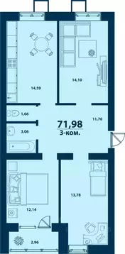 3-к кв. Башкортостан, Уфа городской округ, д. Ветошниково Город ...