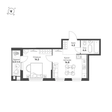 1-к кв. Свердловская область, Екатеринбург Солнечный жилрайон,  (39.3 ...