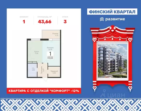 1-к кв. Ленинградская область, Всеволожский район, Юкковское с/пос ...