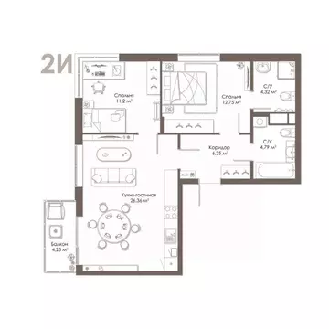 2-к кв. Рязанская область, Рязанский муниципальный округ, с. Дядьково ...