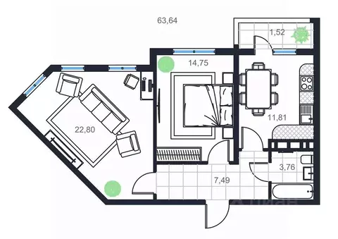2-к кв. Дагестан, Каспийск просп. Акулиничева (63.64 м)