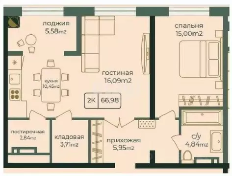 2-к кв. Дагестан, Каспийск просп. Акулиничева (66.72 м)