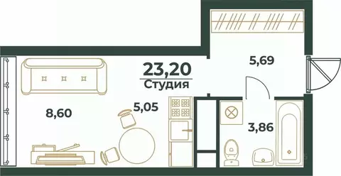 Студия Башкортостан, Уфа ул. Ивана Спатара (23.2 м)