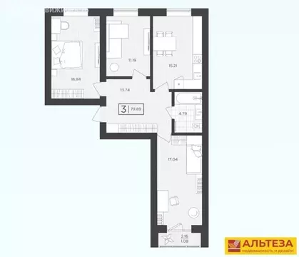 3-комнатная квартира: Пионерский, Октябрьская улица, 2Ак1 (79.89 м)